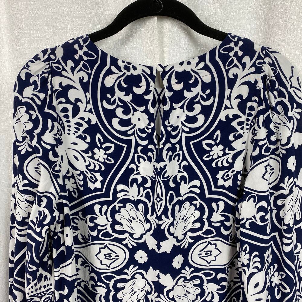 Boden Navy Blue Floral Paisley Long Sleeve Smocked Cuff Blouse Sz.6 NWT - Picture 13 of 16